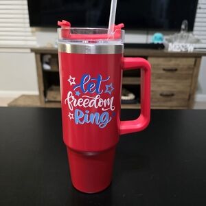30 oz. Red Tumbler with Handle - Let Freedom Ring, Brand New, Dishwasher Safe!